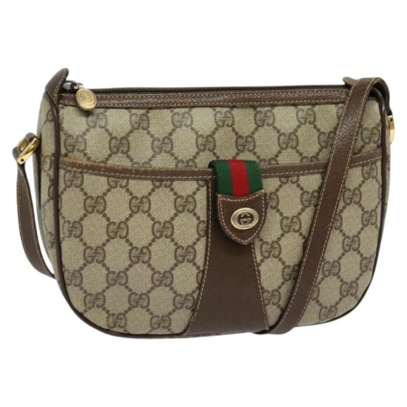 GUCCI GG Supreme Web Sherry Line Shoulder Bag PVC Beige 89 02 032 Auth 121449